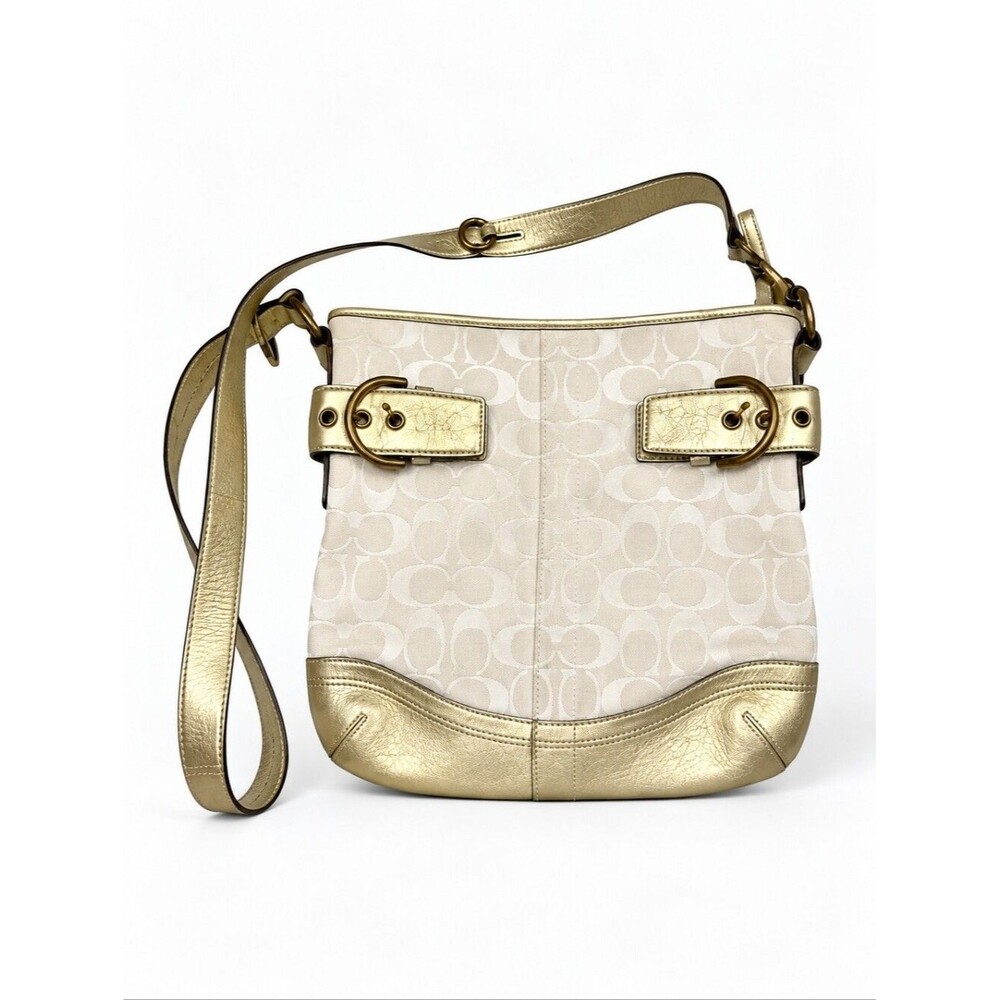VINTAGE COACH N•A06W-3574 SIGNATURE GOLD COLOR COACH LOGO CROSSBODY BAG
